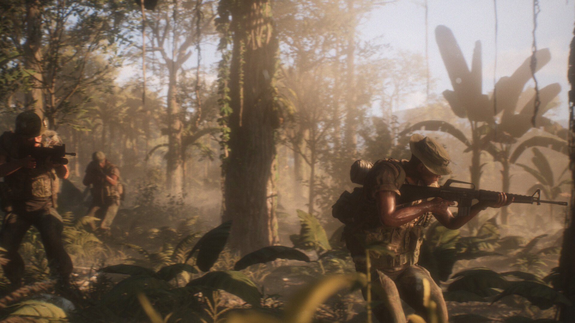 Official Hell Let Loose Vietnam screenshot showing a squad moving through a jungle